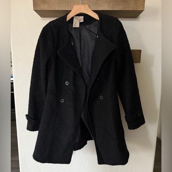 Forever 21|Wool blend black peacoat,tweed style in classic feminine style••Large - Picture 2 of 14